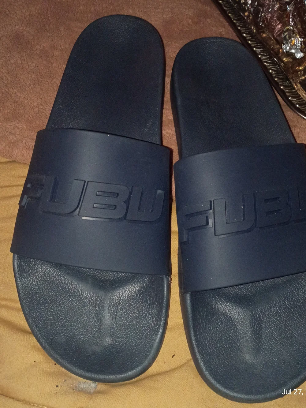 Black Fubu Slide Sandals with Raised Logo